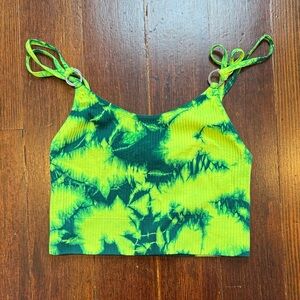 Bombshell Sportswear Green and Yellow Tie-Dye Sports Bra